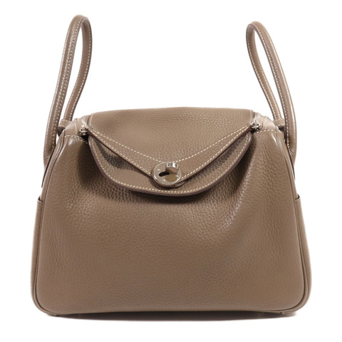 HERMES Clemence皮革Lindy 26銀扣手挽肩背兩用袋Etoupe