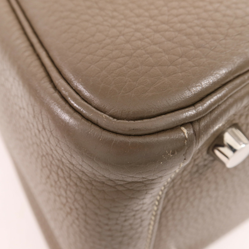 HERMES Clemence皮革Lindy 26銀扣手挽肩背兩用袋Etoupe-6