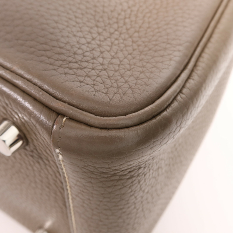 HERMES Clemence皮革Lindy 26銀扣手挽肩背兩用袋Etoupe-7