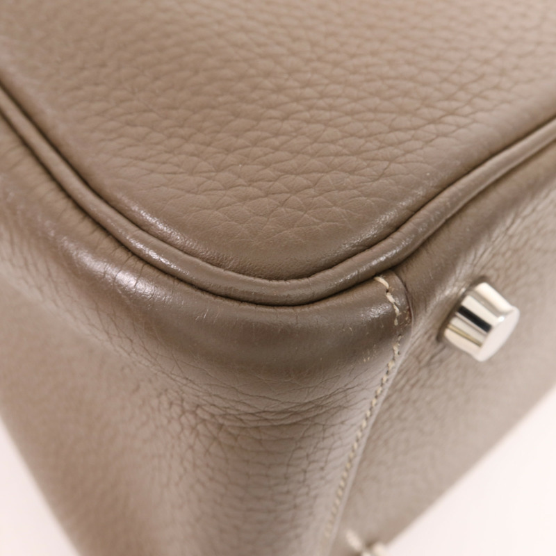 HERMES Clemence皮革Lindy 26銀扣手挽肩背兩用袋Etoupe-8