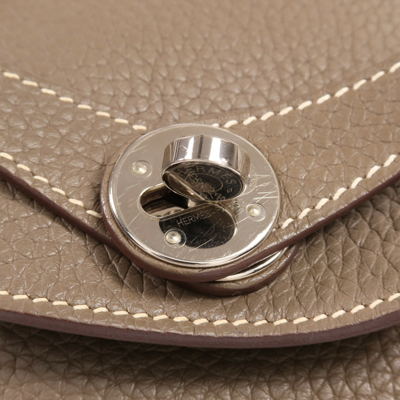 HERMES Clemence皮革Lindy 26銀扣手挽肩背兩用袋Etoupe-9