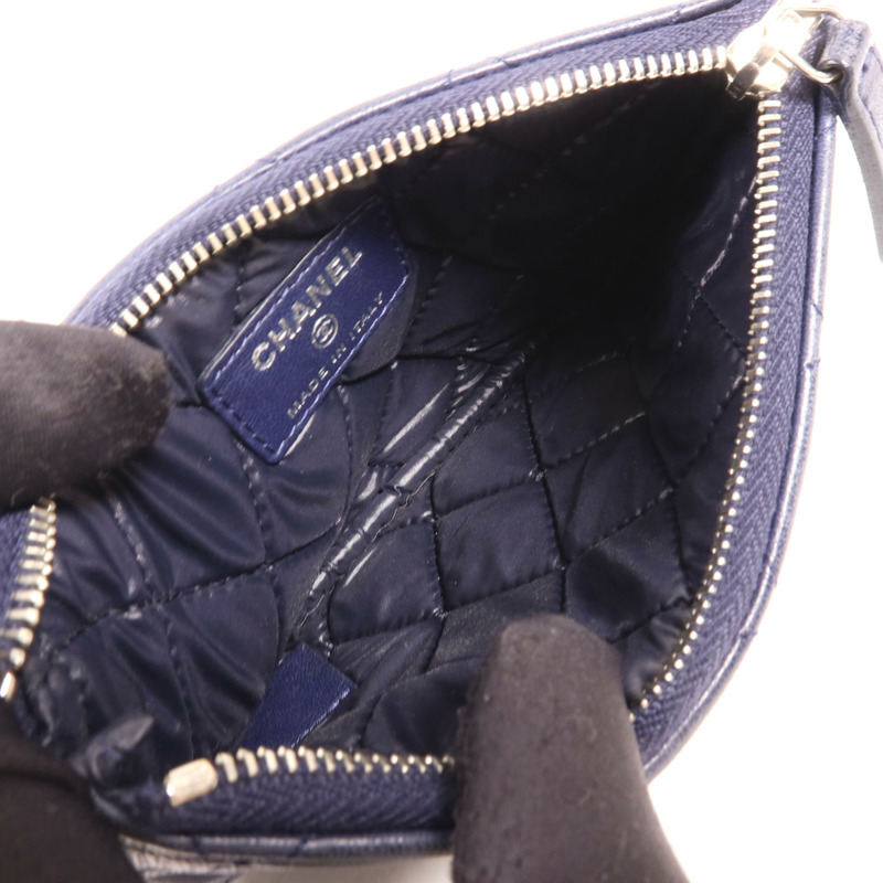 CHANEL 羊皮皮革Pouch銀扣手拿包-4