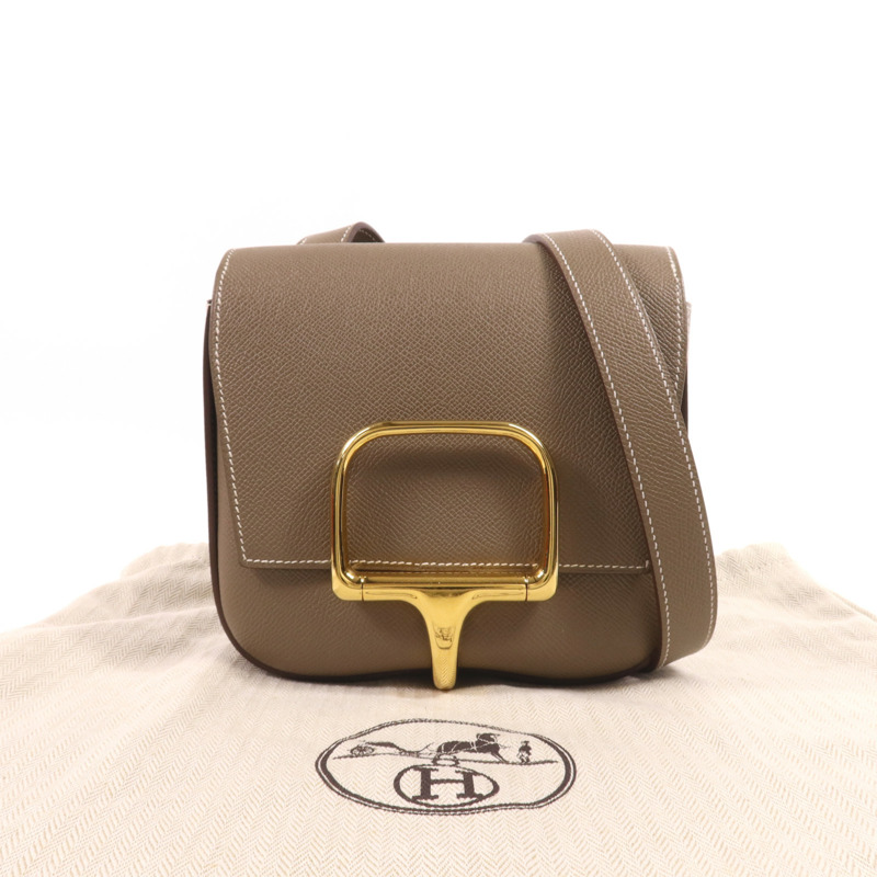 HERMES Epsom皮革Della Cavalleria Mini金扣肩背袋Etoupe-16