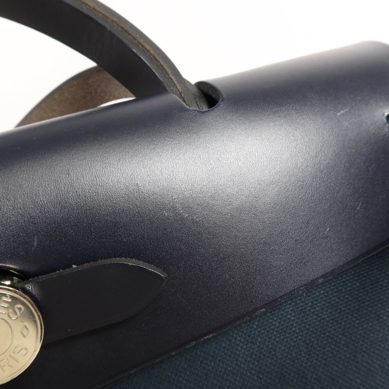 HERMES 帆布Herbag PM銀扣手挽肩背兩用袋Bleu Ocean-14