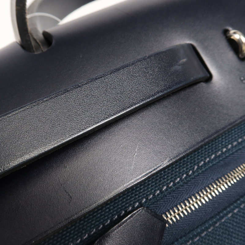 HERMES 帆布Herbag PM銀扣手挽肩背兩用袋Bleu Ocean-17