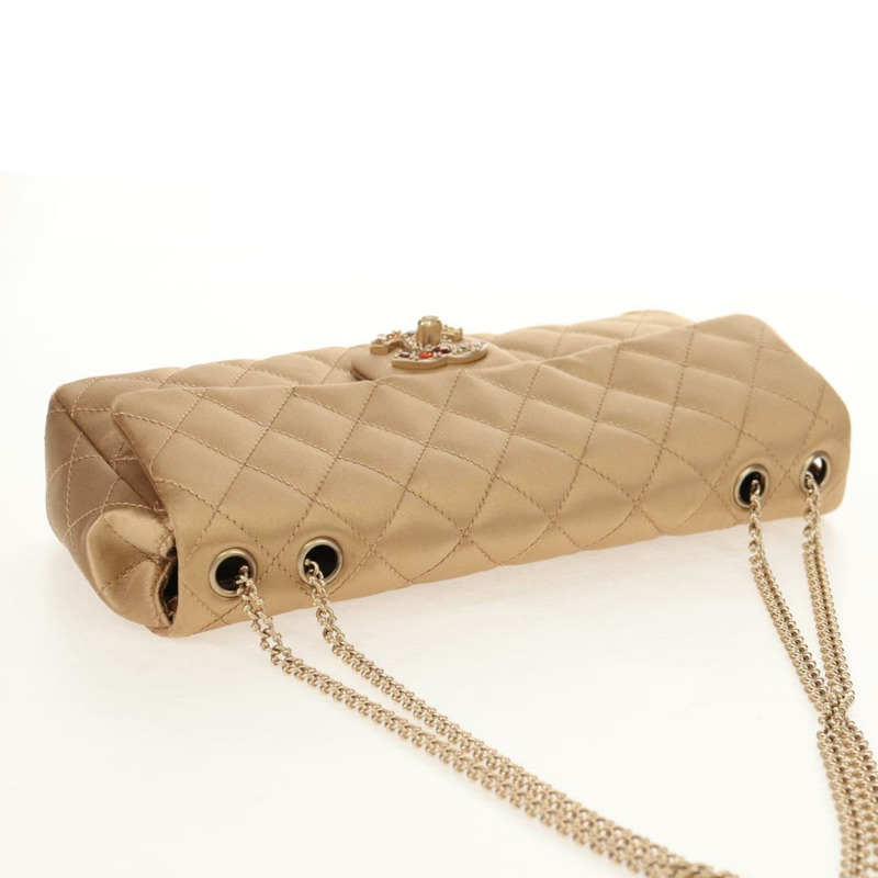 【日本直送】香奈兒鏈條絎縫肩背包，緞面金色雙C標誌，貨號128521M-5