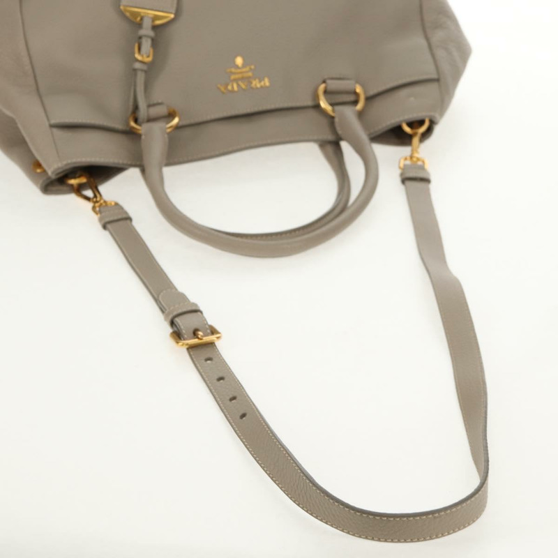 【日本直送】PRADA 皮革手提包 2way 米色 金色 Auth am9550V-7