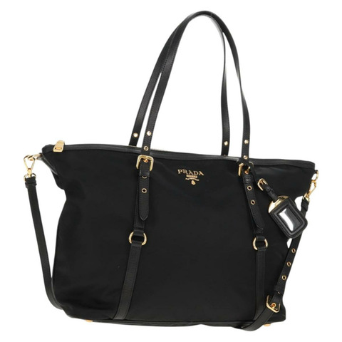 PRADA 尼龍雙肩托特包 黑色 金色 Auth am9548V