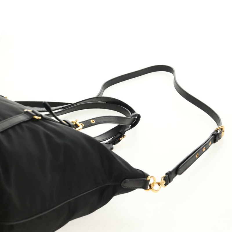 【日本直送】PRADA 尼龍雙肩托特包 黑色 金色 Auth am9548V-15