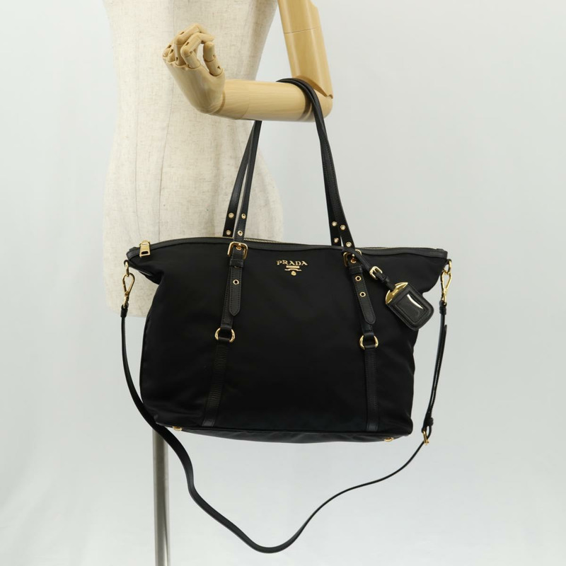 【日本直送】PRADA 尼龍雙肩托特包 黑色 金色 Auth am9548V-27
