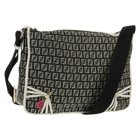 FENDI Zucchino帆布單肩包 黑色金色 Auth am9520V