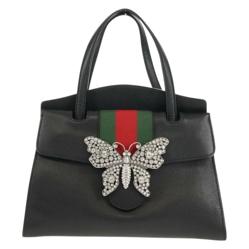 【日本直送】GUCCI Web Sherry Line 手提包 皮革 兩用 黑色 金色 505342 正品 148828M-12
