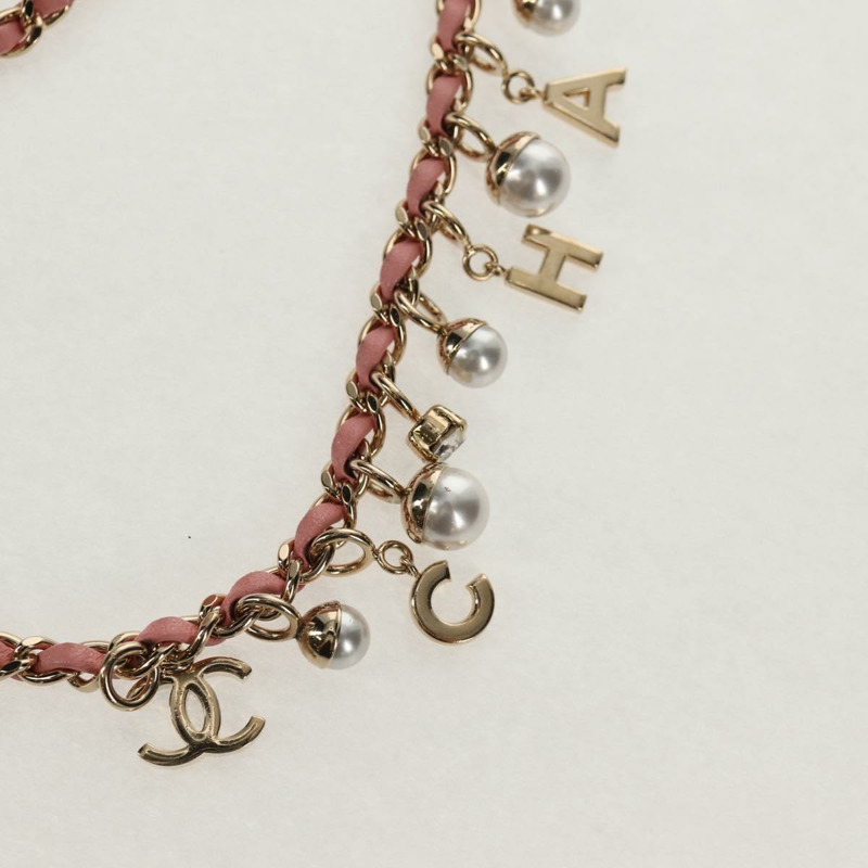 【日本直送】香奈兒鏈條V型縫線肩背包，粉紅金色雙C標誌皮革款，貨號fm4939M-7