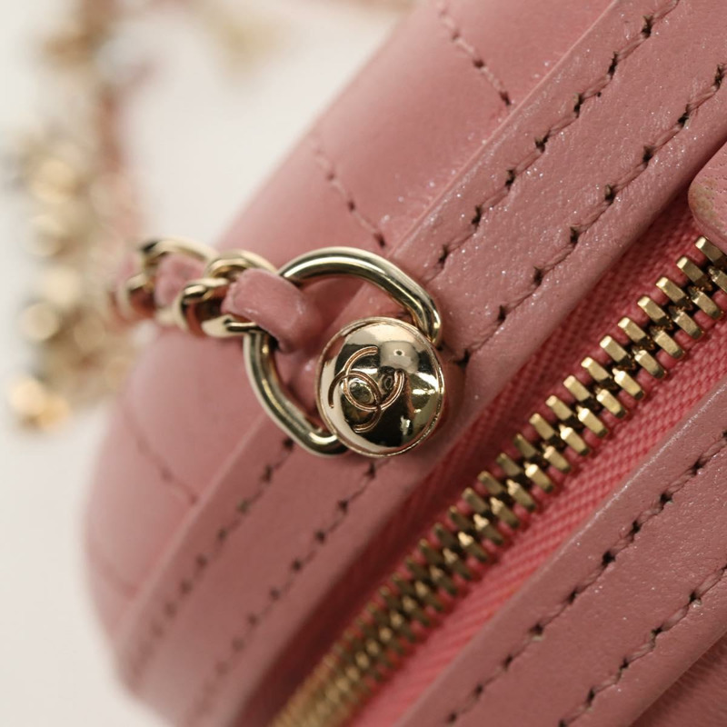 【日本直送】香奈兒鏈條V型縫線肩背包，粉紅金色雙C標誌皮革款，貨號fm4939M-20