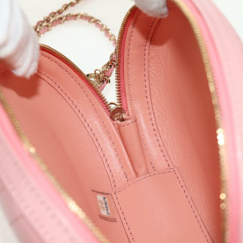【日本直送】香奈兒鏈條V型縫線肩背包，粉紅金色雙C標誌皮革款，貨號fm4939M-23