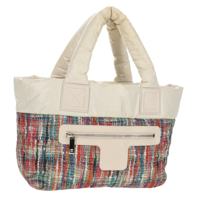 【日本直送】香奈兒 Cococoon 托特包 尼龍 白色 銀色 CC 標誌 Auth 148203V-0