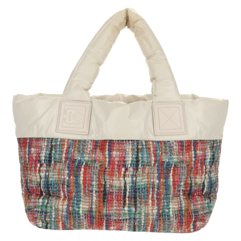 【日本直送】香奈兒 Cococoon 托特包 尼龍 白色 銀色 CC 標誌 Auth 148203V-1