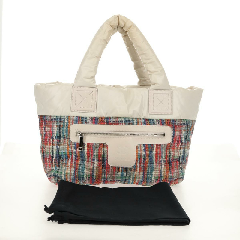 【日本直送】香奈兒 Cococoon 托特包 尼龍 白色 銀色 CC 標誌 Auth 148203V-11