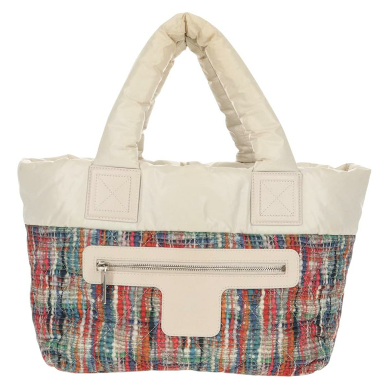 【日本直送】香奈兒 Cococoon 托特包 尼龍 白色 銀色 CC 標誌 Auth 148203V-12