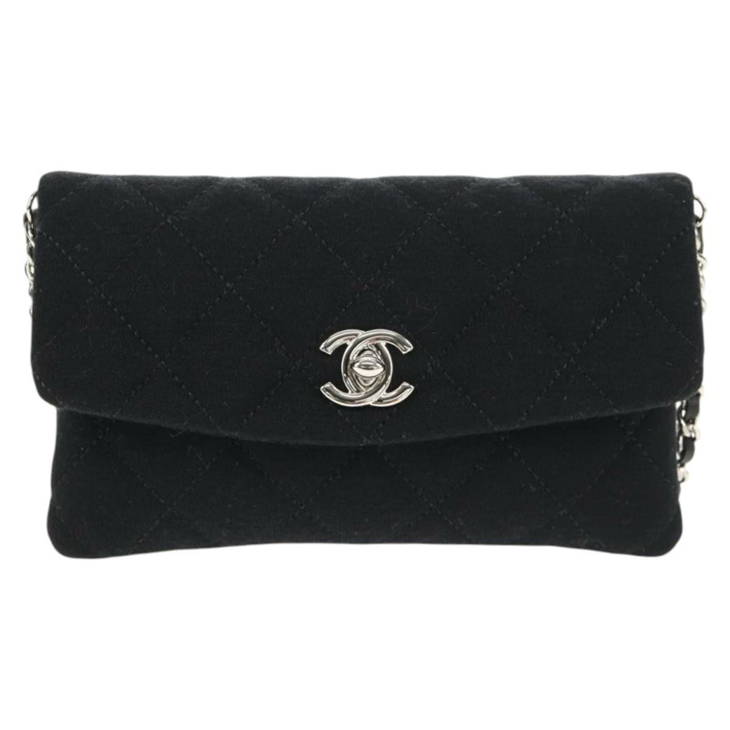 【日本直送】香奈兒鏈條單背包 棉質黑色銀色雙C標誌 Auth 148204V-12