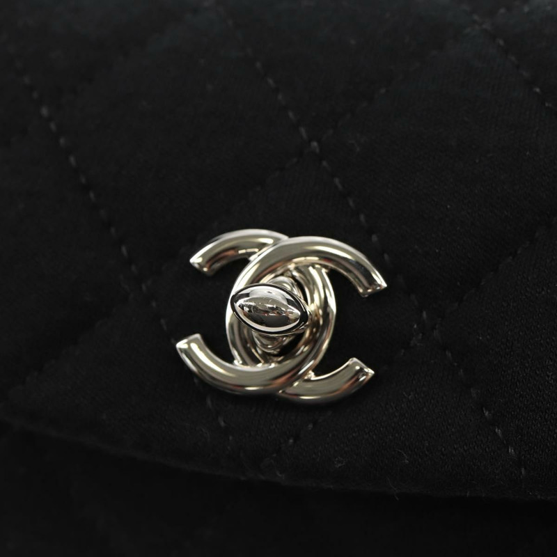 【日本直送】香奈兒鏈條單背包 棉質黑色銀色雙C標誌 Auth 148204V-18