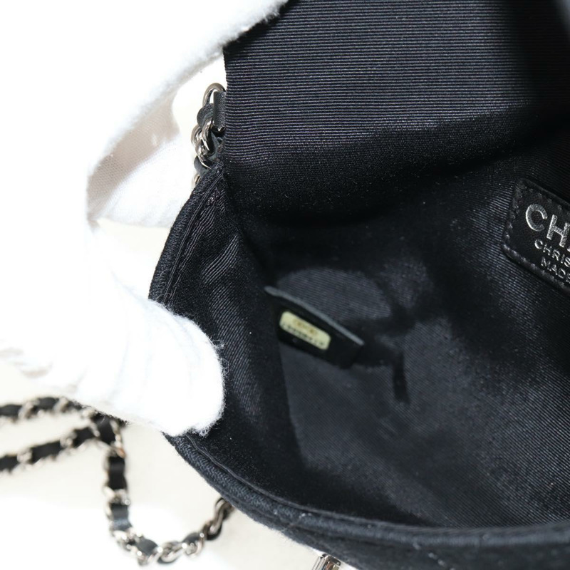 【日本直送】香奈兒鏈條單背包 棉質黑色銀色雙C標誌 Auth 148204V-24