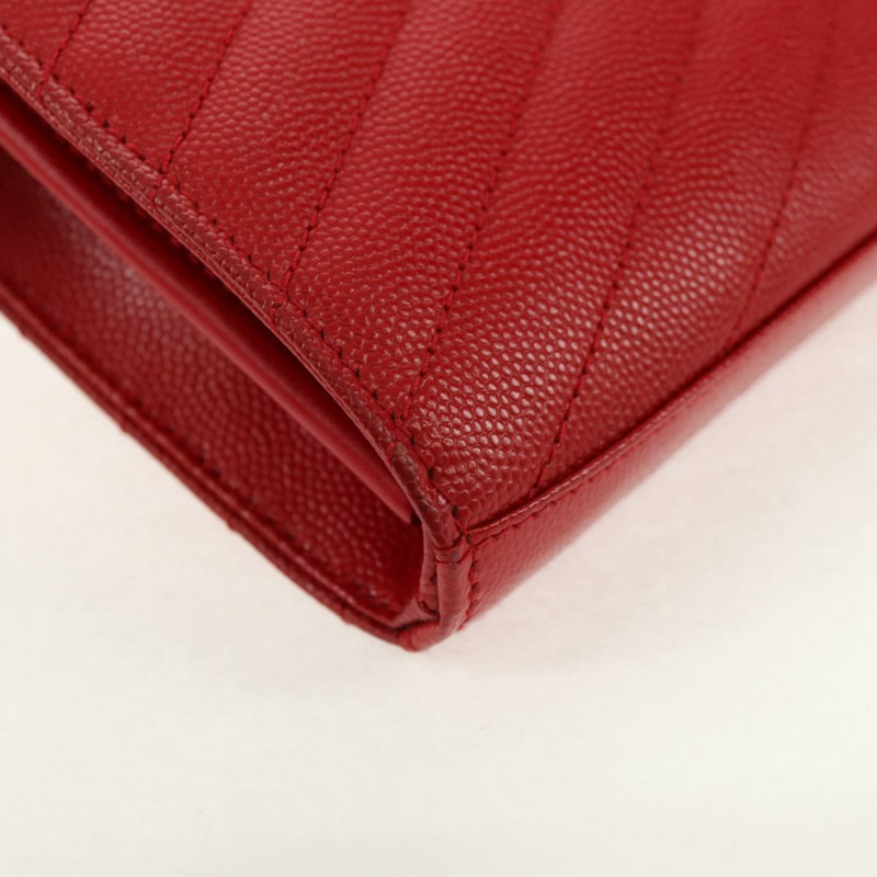 【日本直送】SAINT LAURENT 鏈條 Cassandra 單肩包 魚子醬紋皮革 紅色 金色 正品 148456M-16