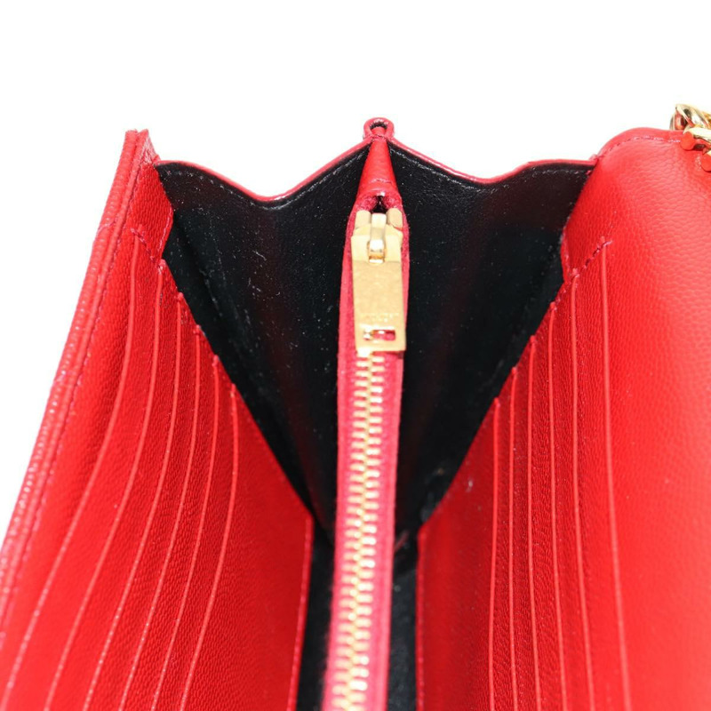 【日本直送】SAINT LAURENT 鏈條 Cassandra 單肩包 魚子醬紋皮革 紅色 金色 正品 148456M-24