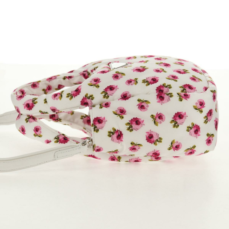【日本直送】PRADA 花卉手提包 尼龍 兩用 白色 粉紅色 銀色 1BA359 正品 yk19751M-2