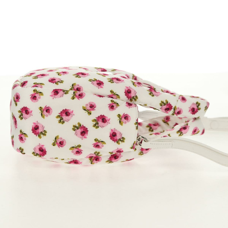 【日本直送】PRADA 花卉手提包 尼龍 兩用 白色 粉紅色 銀色 1BA359 正品 yk19751M-3