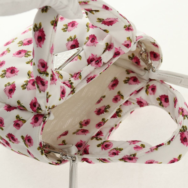 【日本直送】PRADA 花卉手提包 尼龍 兩用 白色 粉紅色 銀色 1BA359 正品 yk19751M-5