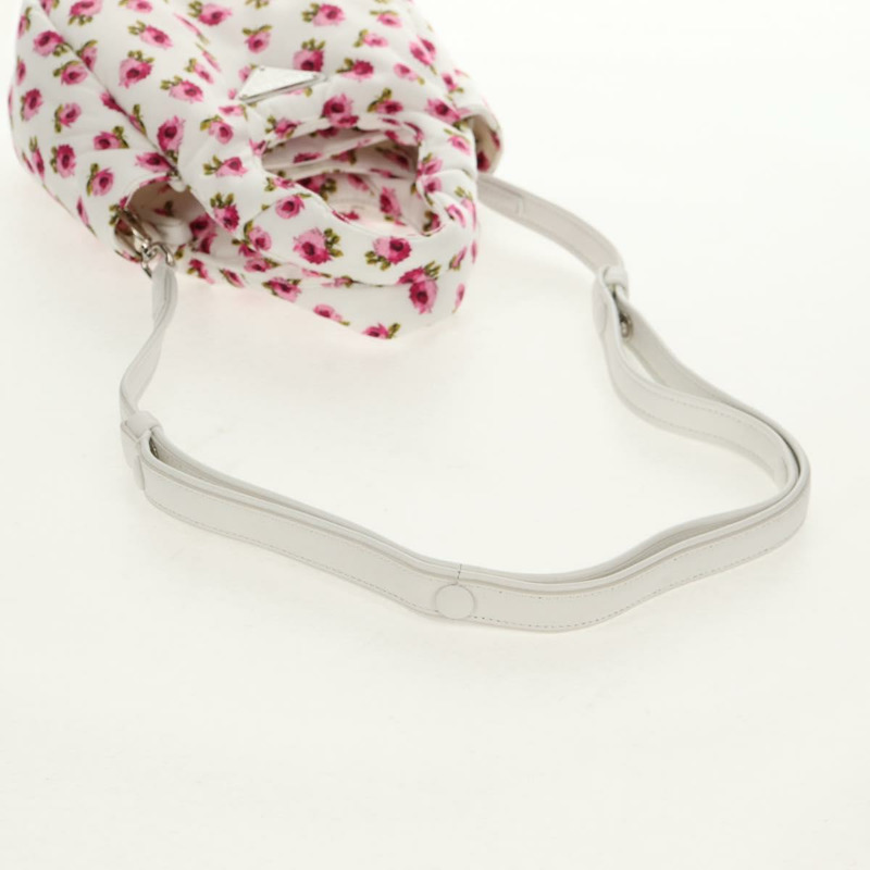 【日本直送】PRADA 花卉手提包 尼龍 兩用 白色 粉紅色 銀色 1BA359 正品 yk19751M-7