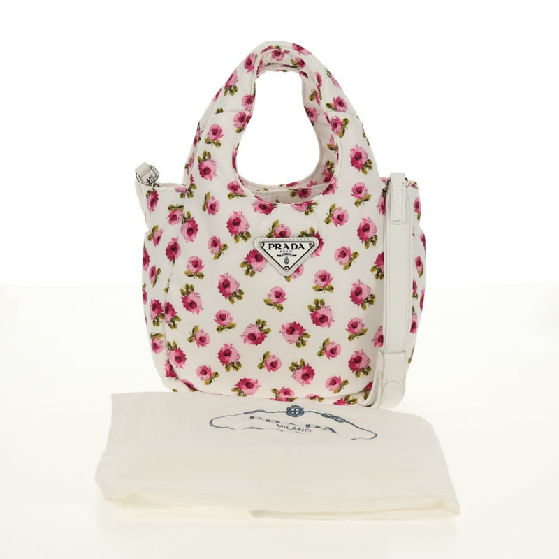 【日本直送】PRADA 花卉手提包 尼龍 兩用 白色 粉紅色 銀色 1BA359 正品 yk19751M-11