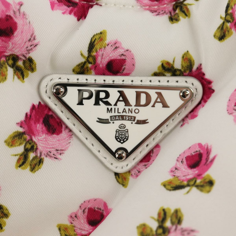 【日本直送】PRADA 花卉手提包 尼龍 兩用 白色 粉紅色 銀色 1BA359 正品 yk19751M-19