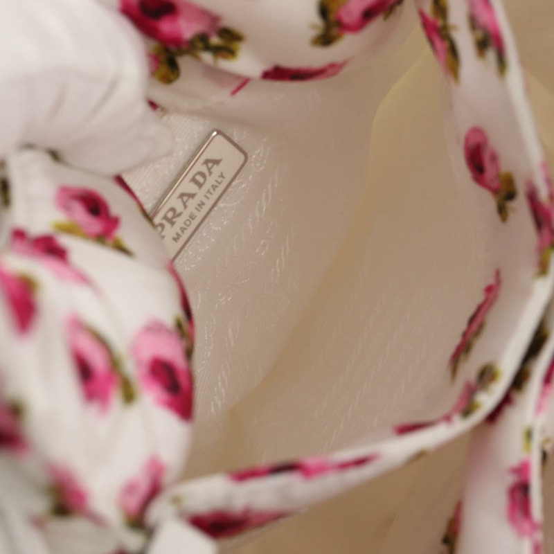 【日本直送】PRADA 花卉手提包 尼龍 兩用 白色 粉紅色 銀色 1BA359 正品 yk19751M-21
