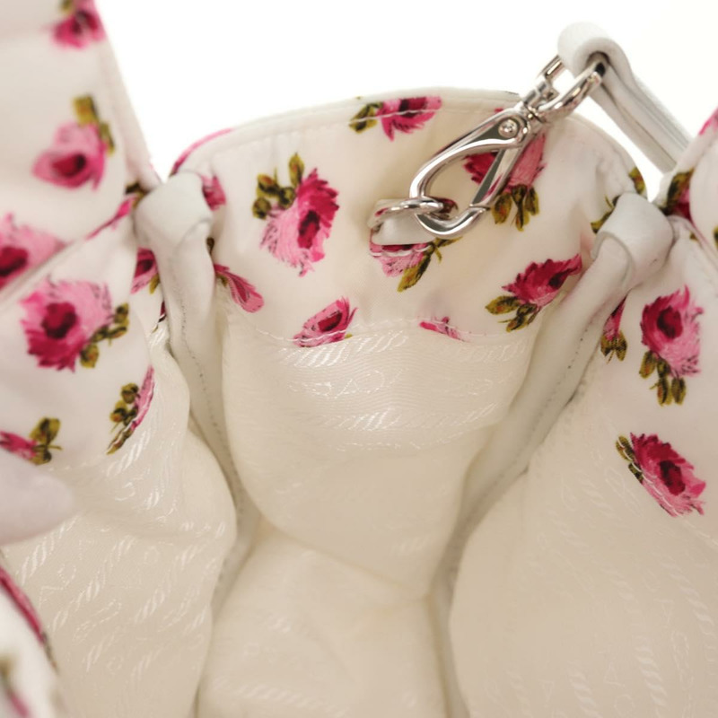 【日本直送】PRADA 花卉手提包 尼龍 兩用 白色 粉紅色 銀色 1BA359 正品 yk19751M-23