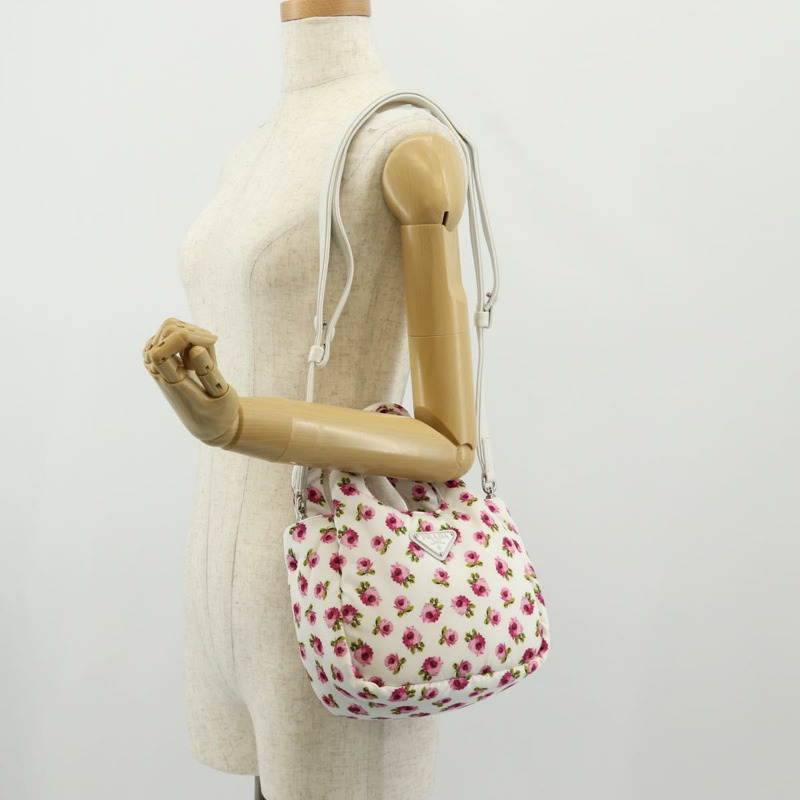 【日本直送】PRADA 花卉手提包 尼龍 兩用 白色 粉紅色 銀色 1BA359 正品 yk19751M-24