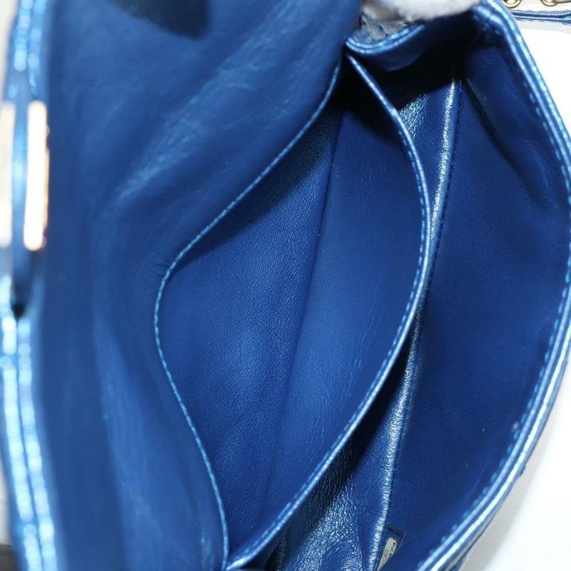 【日本直送】香奈兒 2.55 絎縫鏈條肩背包 小牛皮 藍色 金色 CC 標誌 Auth 149291M-23