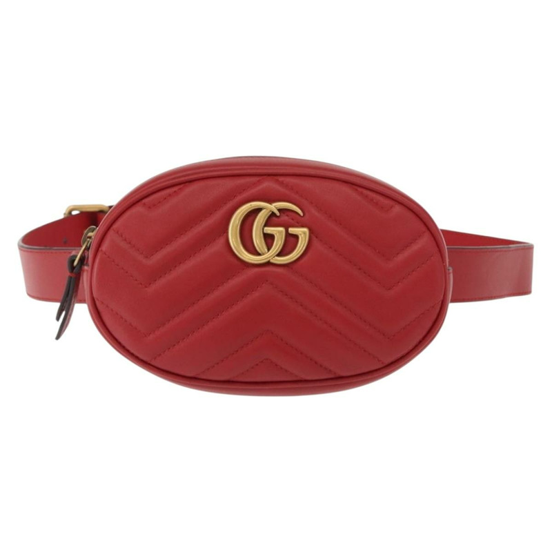 【日本直送】GUCCI GG Marmont 腰包 皮革 紅色 金色 476434 正品 151177M-12
