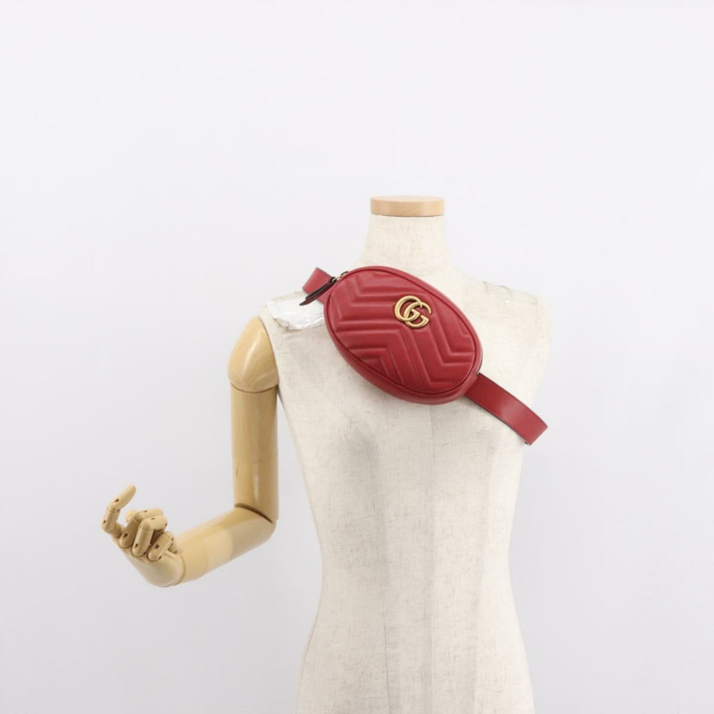 【日本直送】GUCCI GG Marmont 腰包 皮革 紅色 金色 476434 正品 151177M-22