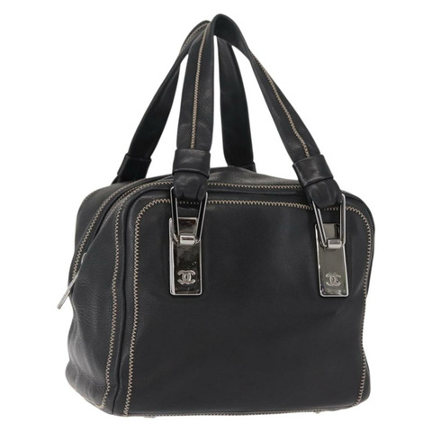 香奈兒 COCO 標誌手提包，黑色皮革，銀色雙C標誌，正品編號 149457