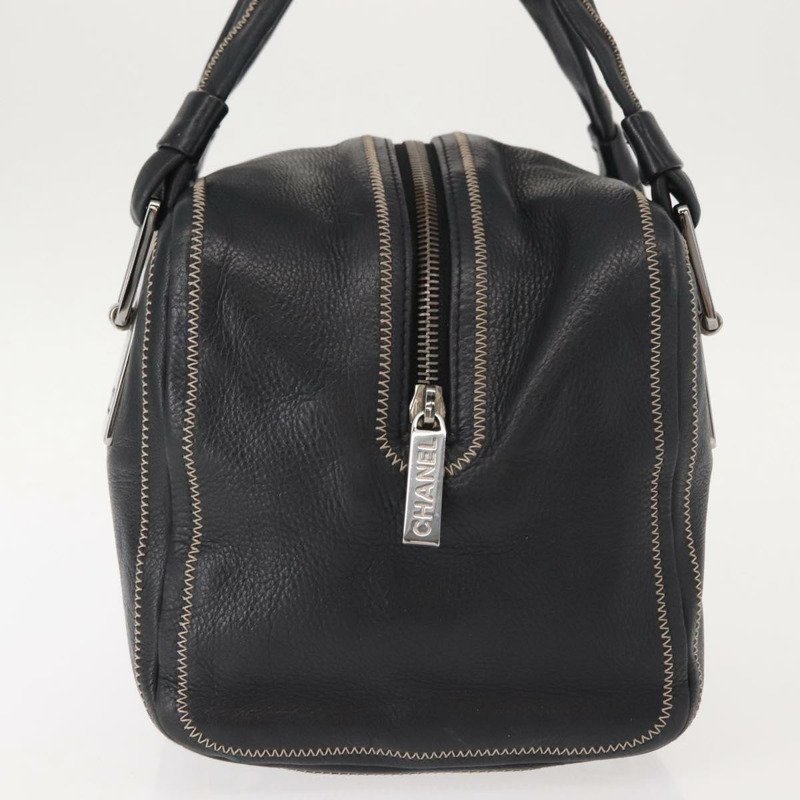 【日本直送】香奈兒 COCO 標誌手提包，黑色皮革，銀色雙C標誌，正品編號 149457-3