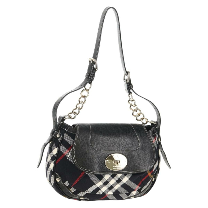 【日本直送】BURBERRY 藍標 Nova 格紋單肩包 帆布 黑色 銀色 正品 149575V-0