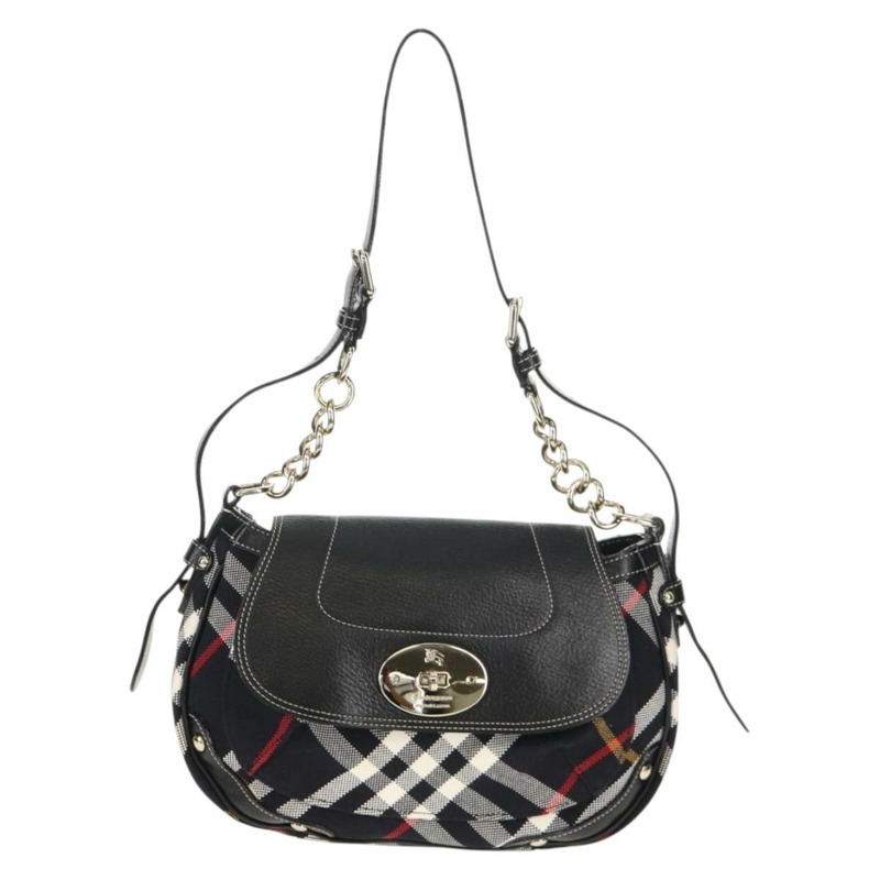 【日本直送】BURBERRY 藍標 Nova 格紋單肩包 帆布 黑色 銀色 正品 149575V-12