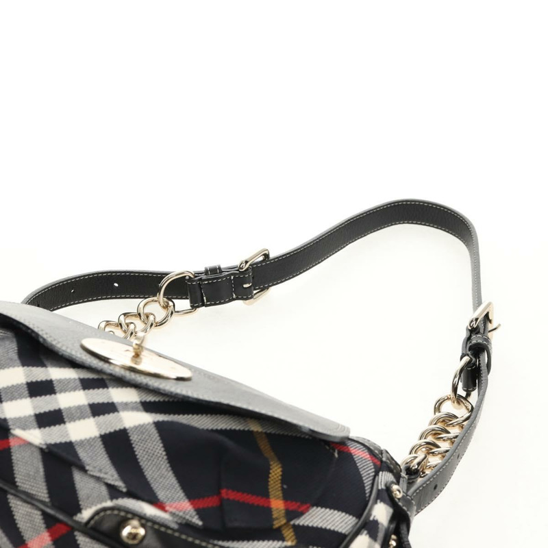 【日本直送】BURBERRY 藍標 Nova 格紋單肩包 帆布 黑色 銀色 正品 149575V-13
