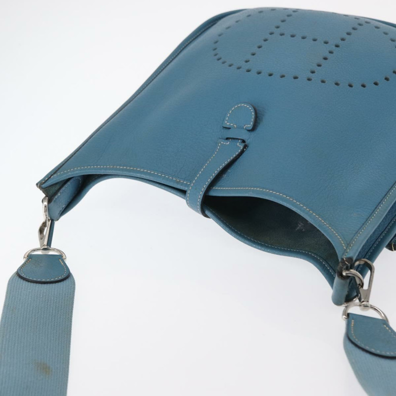 【日本直送】愛馬仕 Evelyn 2 PM 單肩包 皮革 藍色 銀色 正品 149578-5