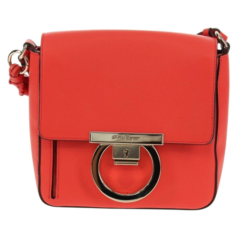 【日本直送】Salvatore Ferragamo Gancini 單背包，皮革材質，紅色金色，正品，貨號 145623V-12