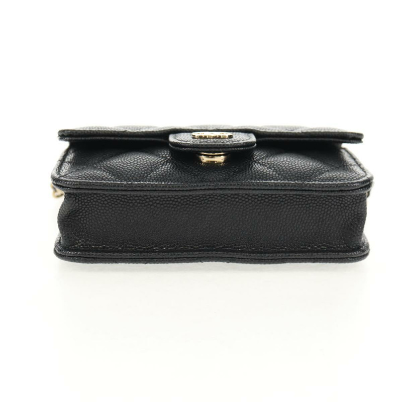 【日本直送】香奈兒 (CHANEL) 菱格紋鏈條肩背包，魚子醬紋皮革，黑色，金色雙C標誌，正品 BA7560M-4