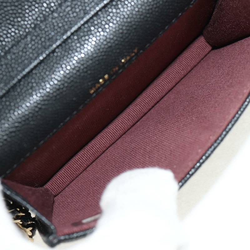 【日本直送】香奈兒 (CHANEL) 菱格紋鏈條肩背包，魚子醬紋皮革，黑色，金色雙C標誌，正品 BA7560M-8