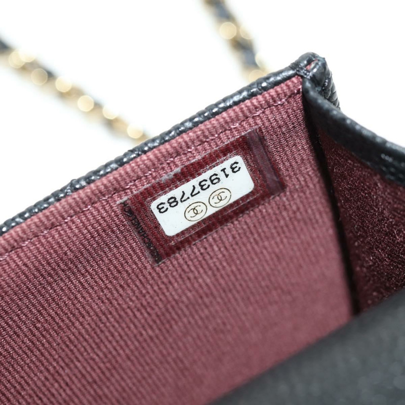 【日本直送】香奈兒 (CHANEL) 菱格紋鏈條肩背包，魚子醬紋皮革，黑色，金色雙C標誌，正品 BA7560M-9